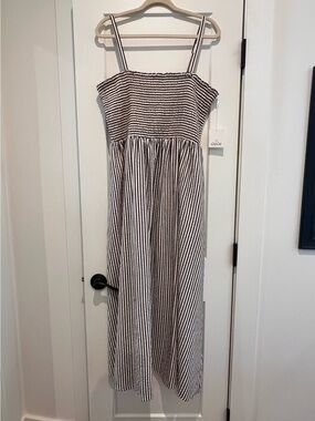 Adorable! CeCe Black/Dark Navy  and White Striped Smocked Dress NWT!